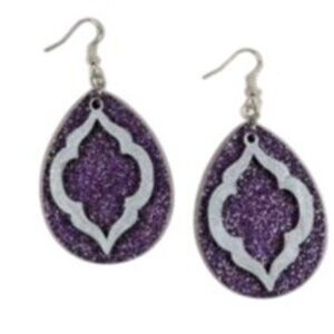 NWT Purple & Silver Glittery Teardrop Statement Earrings
